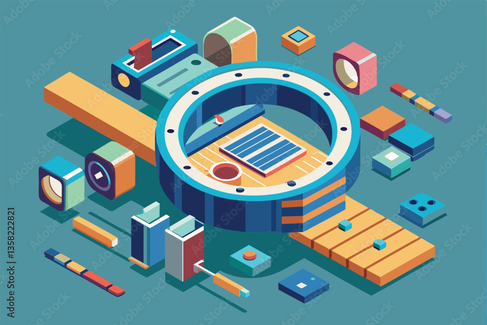 Poster the illustration showcases a customizable watch app layout surrounded by colorful design elements an
