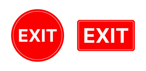 Red Exit Sign Board White Text Sticker Vector Illustration