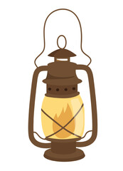 Charming vector illustration of a vintage pirate lantern with a yellow light. The scene captures a nautical and historic feel.