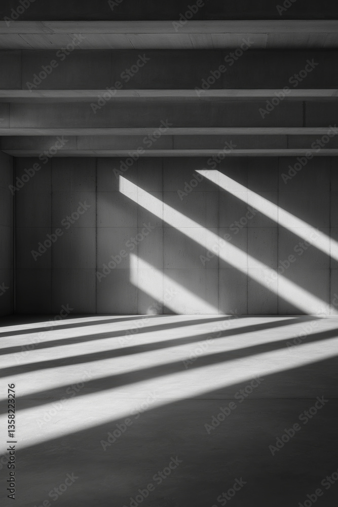 Poster sunlight creating striking patterns on a minimalist interior space during midday