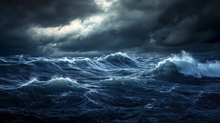 Fototapeta premium Dramatic Skies Over a Turbulent Sea with Whipping Winds