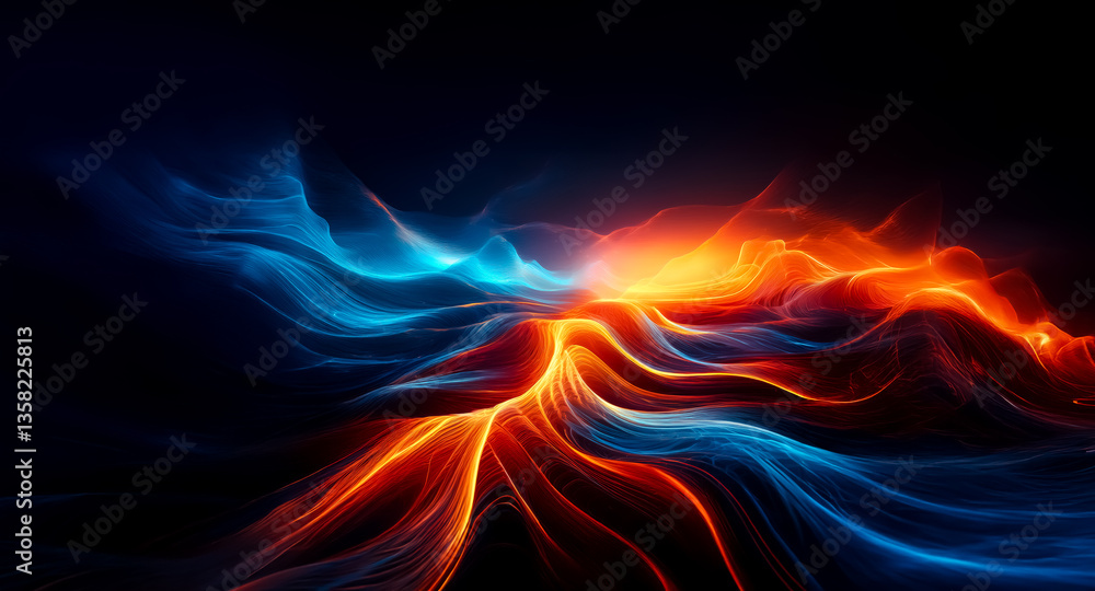Canvas Prints abstract image features swirling, dynamic waves of vibrant blue and orange light. a dark backdrop en