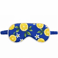 Elegant lemon pattern sleep mask with floral design on blue background