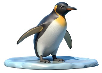 Obraz premium Penguin on Ice: A regal penguin stands confidently on a patch of ice, showcasing its striking black, white, and yellow plumage against the cool, frosty background.