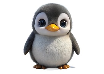 Naklejka premium Charming Penguin: A captivating image showcasing an adorable cartoon penguin with a fluffy chest and striking big eyes. The charming penguin stands proudly, instantly bringing a smile.