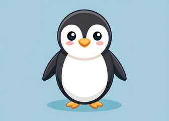 Obraz premium Cute Penguin: A charming penguin illustration, radiating an adorable expression against a serene blue background. Perfect for adding a touch of whimsy to any project.