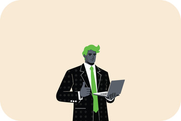 Businessman with Laptop Giving Thumbs Up, Positive and Confident