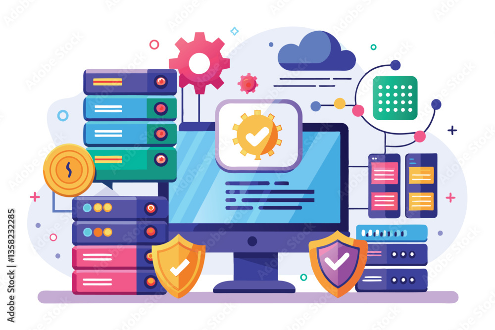 Aufkleber a digital workspace illustrating web hosting alongside sql security measures and data protection too