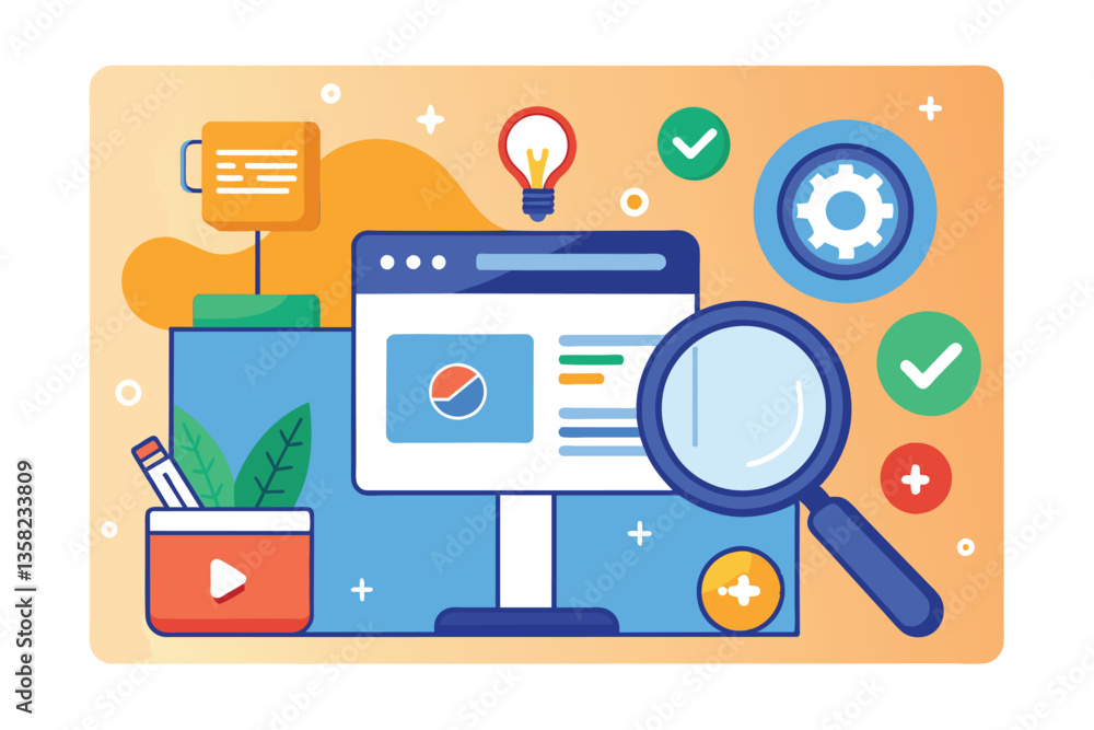 Poster this illustration showcases various digital tools and elements related to a customizable web search 