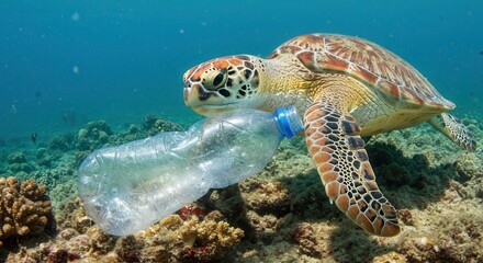 Sea Turtle Entangled in Plastic Bottle Ocean Pollution and Wildlife