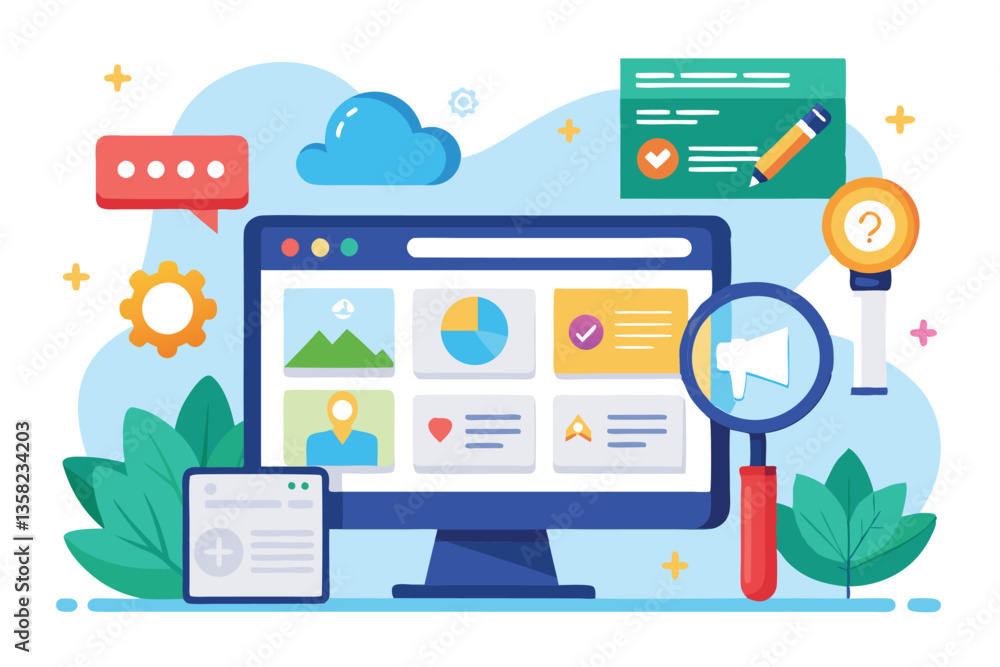 Poster a customizable web search interface showcases vibrant design elements and interactive features, web 