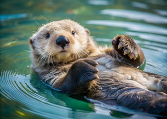 Playful Otter in Water: A captivating image of a sea otter floating serenely in tranquil waters, showcasing its charming demeanor and the beauty of aquatic life.