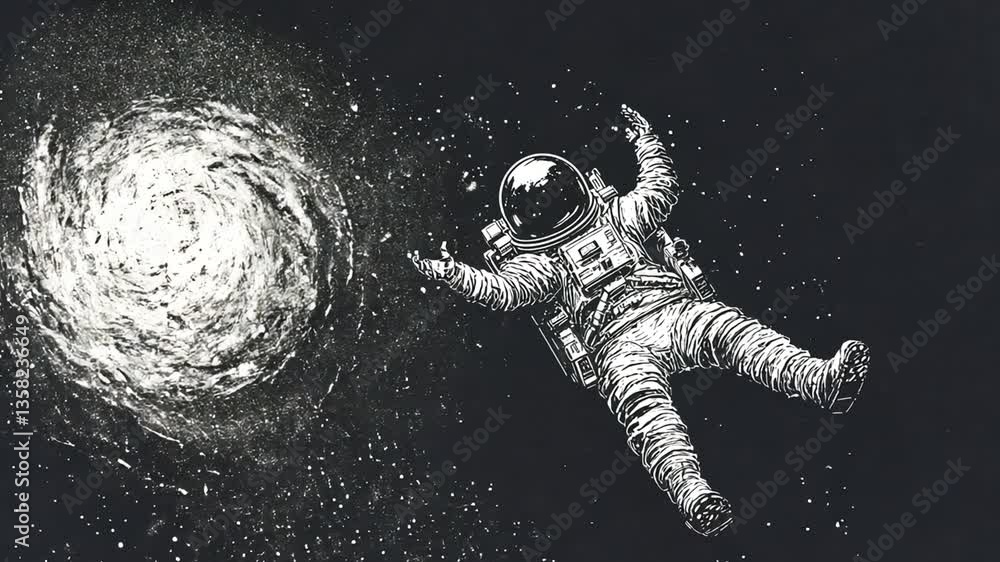 Poster astronaut floating in space near swirling galaxy generative ai