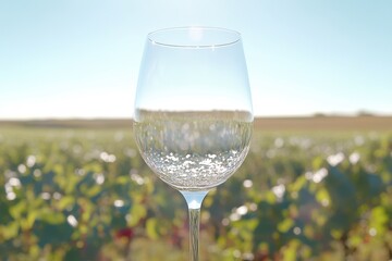 Empty Wine Glass with Vineyard Sunset, and Summer.