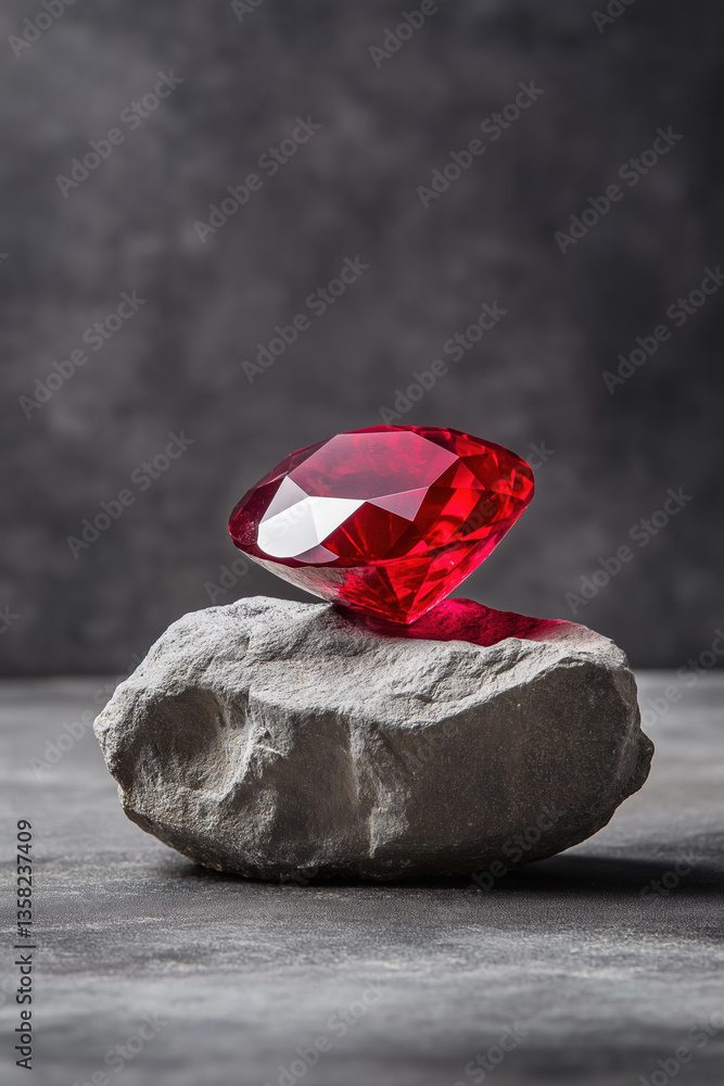 Aufkleber stunning red gemstone resting on a textured rock surface in a minimalist setting