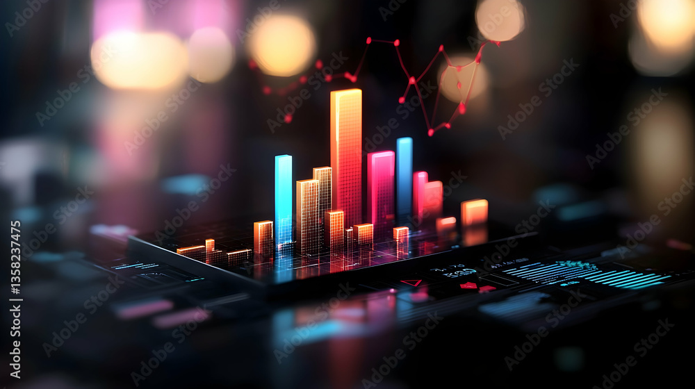 Aufkleber abstract 3d bar chart data visualization on circuit board