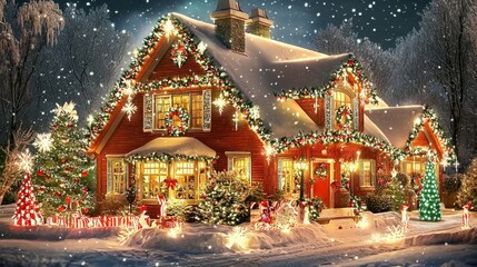Fototapeta premium Merry Christmas and Happy New Year: A home filled with sparkling lights.