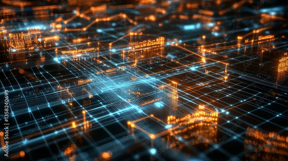 Poster intricate neural network design showcased in 3d render