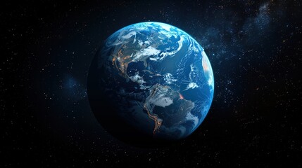 Earth viewed from space in vibrant colors against a starry background  