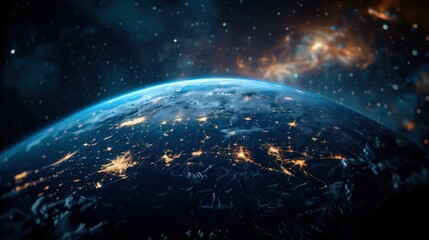 Obraz premium Earth as Seen from Space at Night with Starry Background 