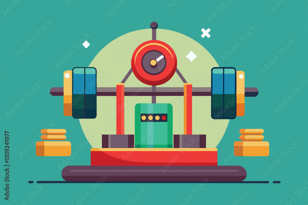 Poster a colorful flat design representing customizable weights arranged in a gym setting, weights customiz