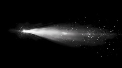 A black and white photograph of a beam of light cutting through the darkness, illuminating floating dust particles. Radiant Darkness. Illustration