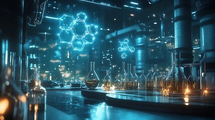 Futuristic Laboratory with Chemical Research and Glowing Structures