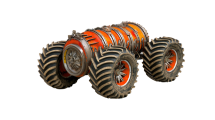 Unique Monster Truck Design with Large Tires and Distinctive Orange Body for Creative Projects