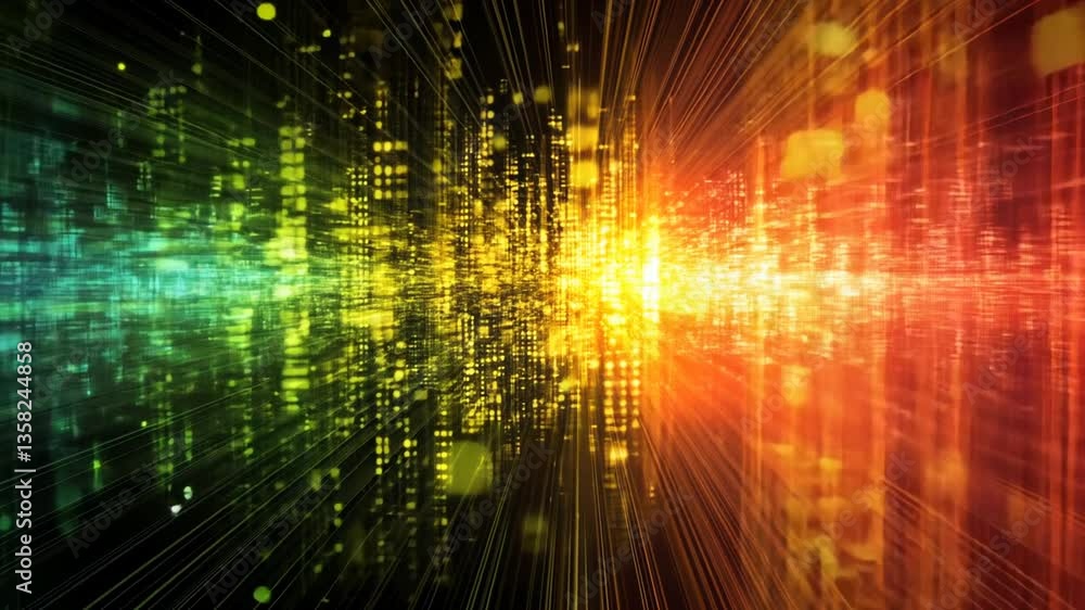 Poster web design development with vibrant abstract visuals of digital data generative ai