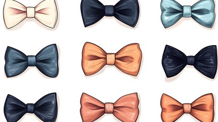 Collection of Hand Drawn Colorful Bow Ties in Different Colors for Fashion Design Projects