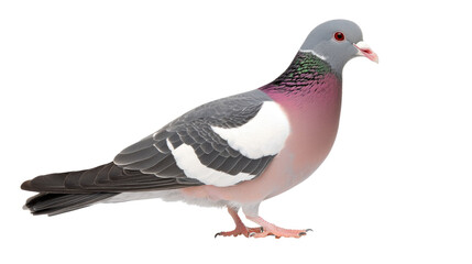 Fototapeta premium Realistic portrayal of a beautiful pigeon with vivid plumage and striking features isolated on white