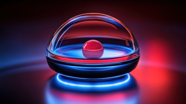 A transparent dome, holding a sphere, glows with vibrant colors