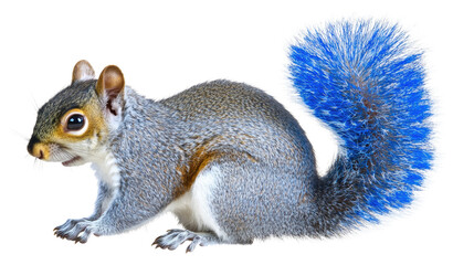 Realistic Squirrel with Vibrant Blue Tail on Transparent Background for Creative Projects