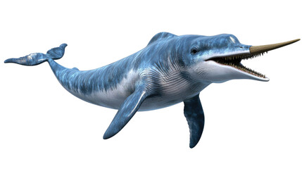 Fototapeta premium Realistic 3D Illustration of a Narwhal Swimming Beneath the Ocean Surface