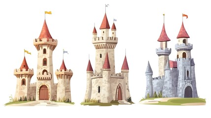 Fototapeta premium Three Medieval Castles: Historic Royal Kingdom Towers for Historical Architecture Enthusiasts