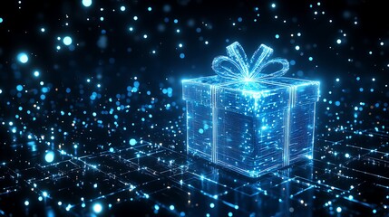 Holographic gift box pulsing with data and future tech picture