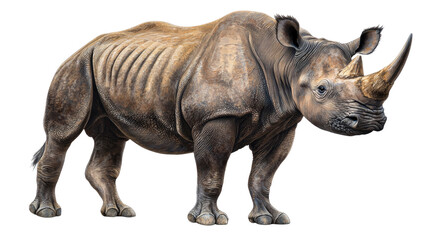 Fototapeta premium Realistic Illustration of a Rhino in Dynamic Pose Highlighting Unique Features and Textures