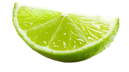 Juicy lime slice showing refreshing pulp and rind on transparent background