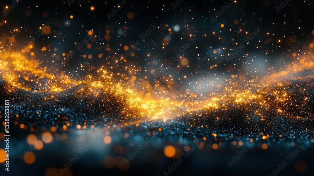Aufkleber abstract digital artwork of glowing particles. a mesmerizing display of golden and blue particles cr