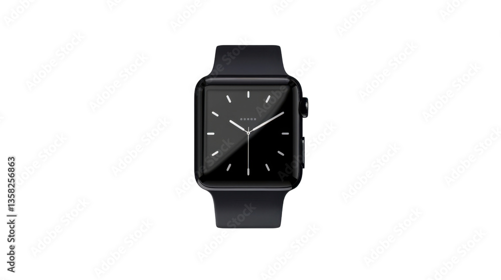 Poster black smartwatch with transparent background showing time