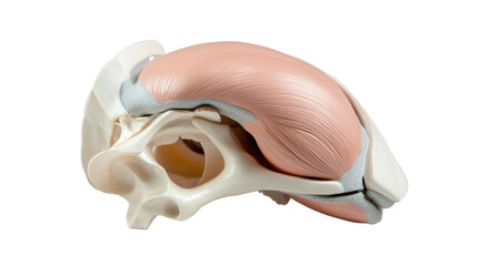 Fototapeta premium Detailed Anatomical Model of Human Hip Joint with Highlighted Muscles for Educational Purposes