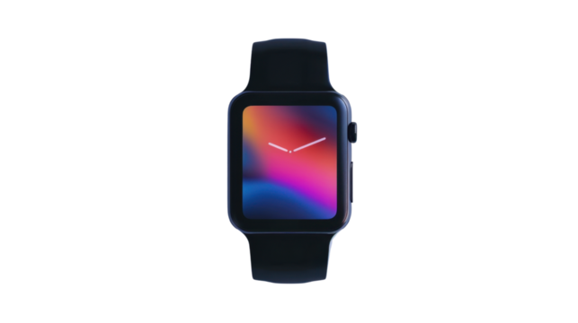 Smartwatch showing colorful display on transparent background