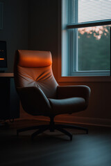 Cozy chair in a softly lit room during dusk hours