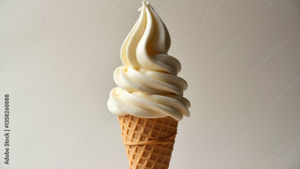 Poster close ice cream cone cone waffle cones light brown color ice cream creamy white color swirled spiral