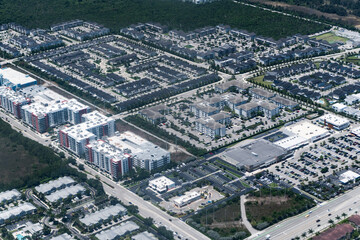 Suburban neighborhood top view. Suburban township. Aerial landscape. Landscape of residential...