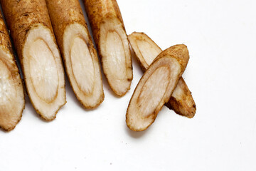 Burdock Root (Gobo) on white background.