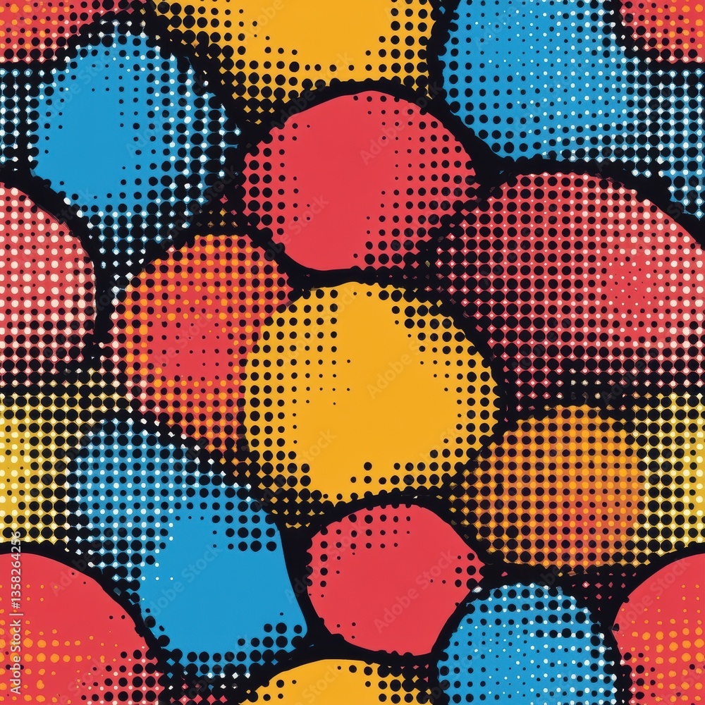 Aufkleber Seamless pop-art comic pattern featuring bold halftone dots and vibrant retro speech bubbles for lively and dynamic designs Generative AI