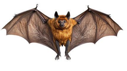 Detailed Close-Up of a Brown Bat with Outstretched Wings in Natural Setting