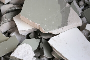 Broken concrete, Piles of lightweight construction bricks after house demolition
