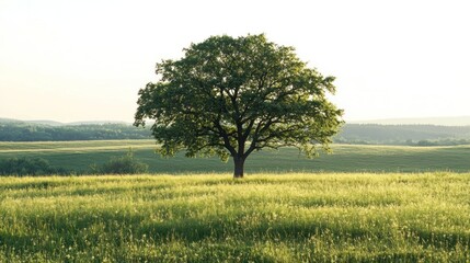 Fototapeta premium Solitary Tree in a Vast Meadow